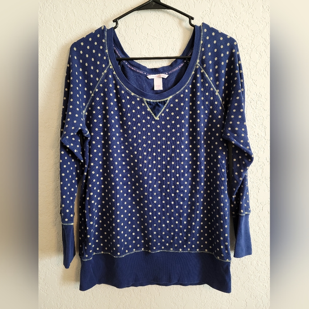 Victoria’s Secret Navy Blue Thermal Shirt w/ Polka Dots, Sz L